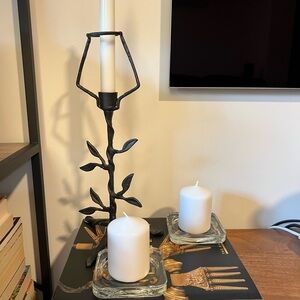 Brutalist Cast-Iron Candelabra - 13” Taper Candle Holder Black Industrial MCM